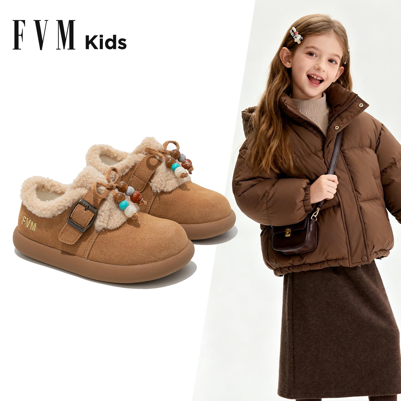 FVM女童鞋子儿童勃肯二棉鞋2025新款秋冬季中大童加绒软底雪地靴主图