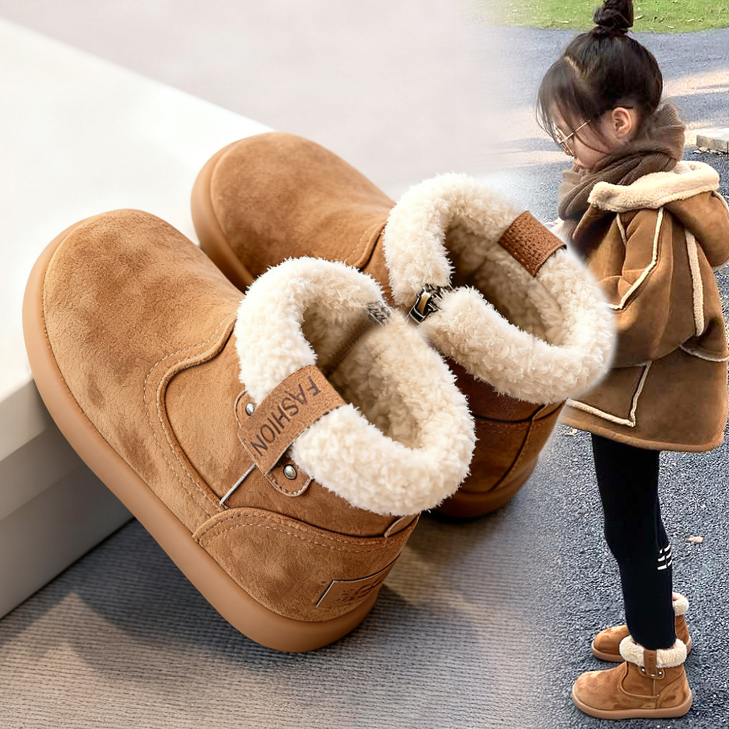 女童鞋雪地靴加绒冬季靴子儿童保暖棉鞋勃肯毛毛短靴冬鞋二棉鞋子主图
