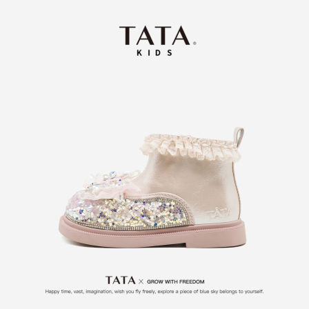 他她童鞋儿童加绒马丁靴2025冬季新款女童软底短靴亮闪公主水晶靴