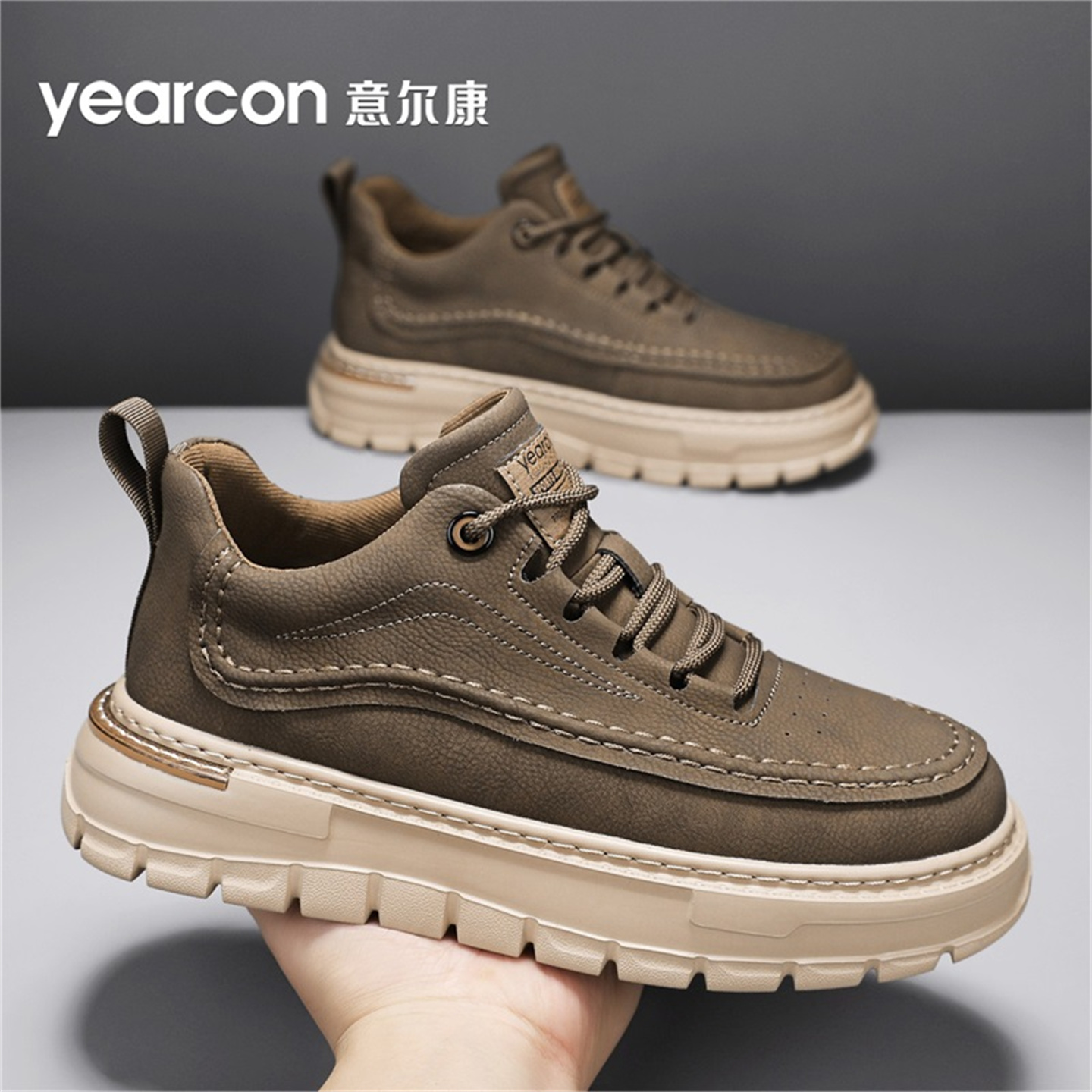 意尔康男鞋2025新款冬季男士厚底真皮工作板鞋休闲增高防滑运动鞋主图