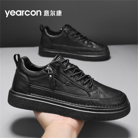 意尔康黑色男鞋2025新款冬季休闲男士一脚蹬平板鞋厚底防滑运动鞋