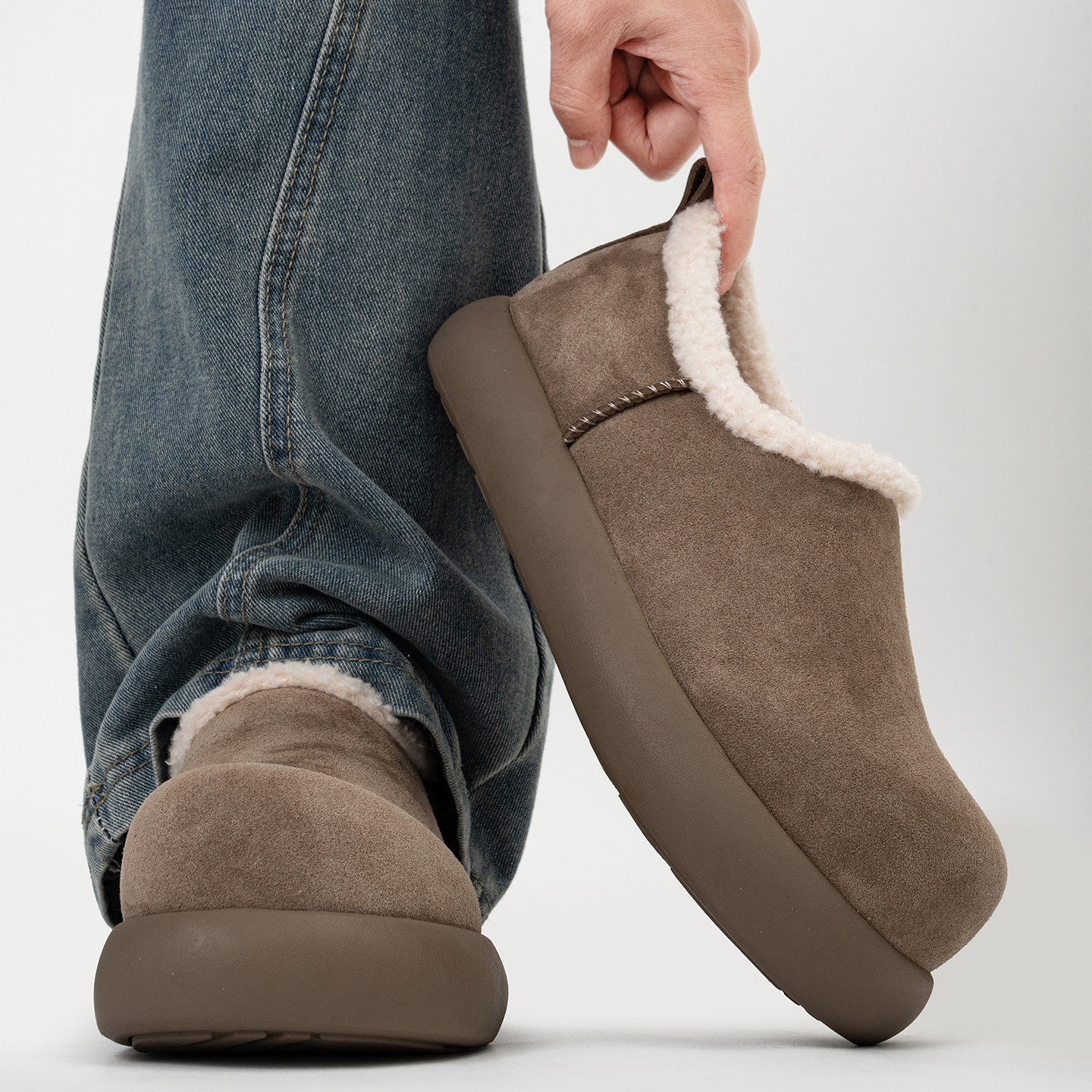 全包厚底小土豆勃肯鞋男女冬季加绒保暖增高大头毛毛棉鞋雪地短靴主图