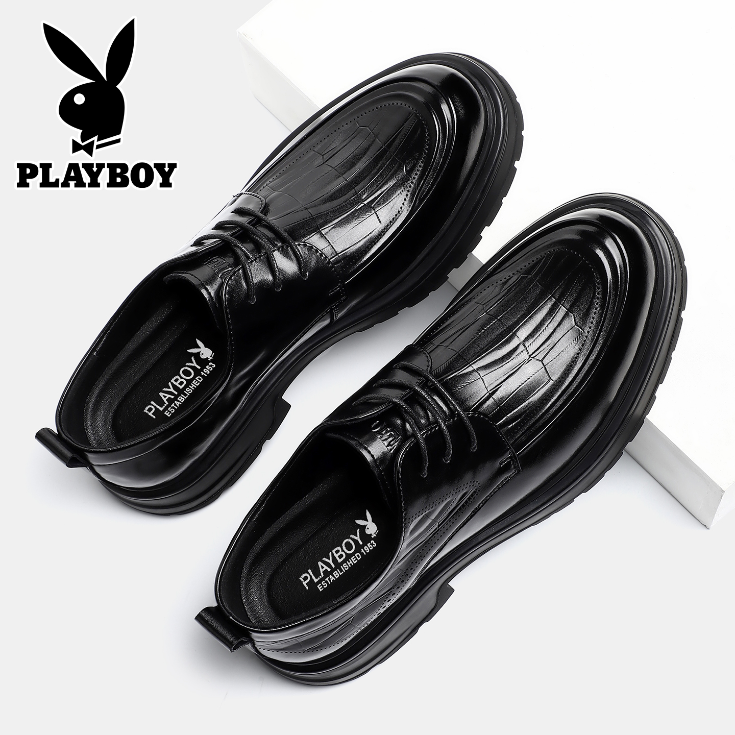 花花公子男鞋秋季新款真皮商务休闲英伦风复古高端定制休闲皮鞋潮主图