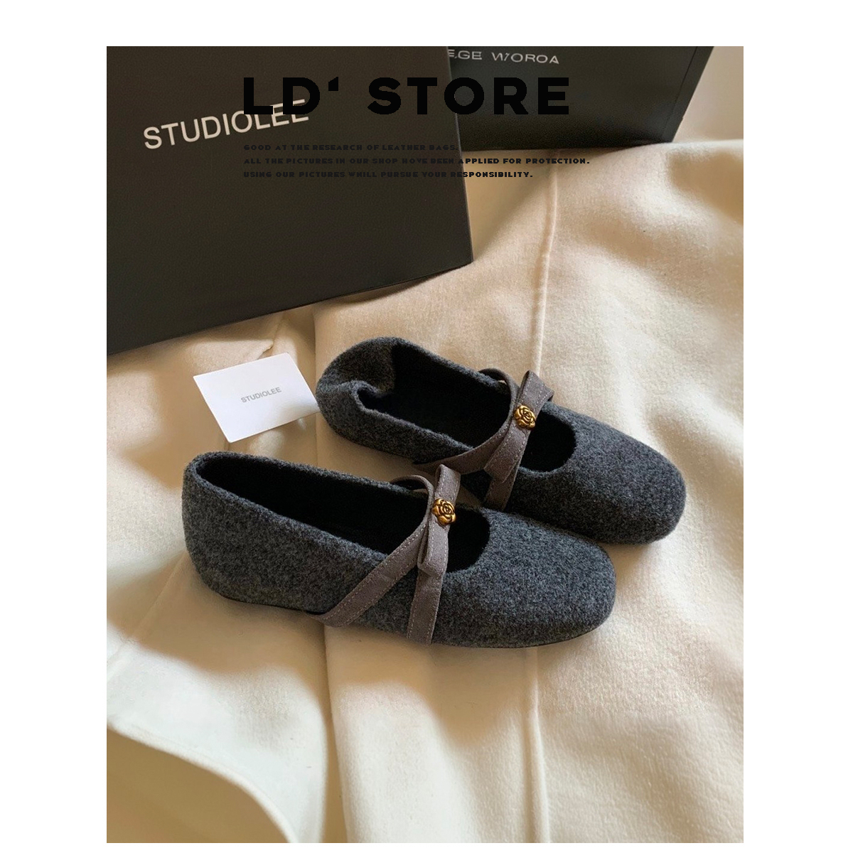 5cm内增高~山茶花加绒玛丽珍鞋女冬季蝴蝶结单鞋保暖雪地毛毛棉鞋主图