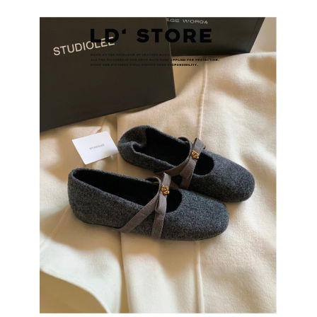 5cm内增高~山茶花加绒玛丽珍鞋女冬季蝴蝶结单鞋保暖雪地毛毛棉鞋