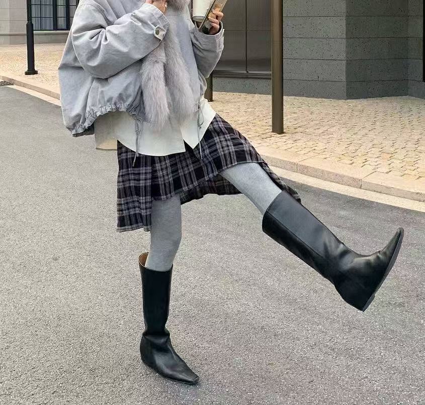东东自留 长靴高筒靴弹力靴欧不过膝靴小方头一脚蹬百搭女鞋主图