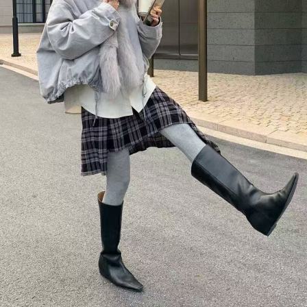 东东自留 长靴高筒靴弹力靴欧不过膝靴小方头一脚蹬百搭女鞋