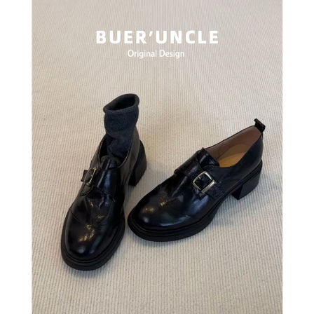真皮版！厚底乐福鞋女2025新款皮带扣粗跟单鞋复古英伦风小皮鞋