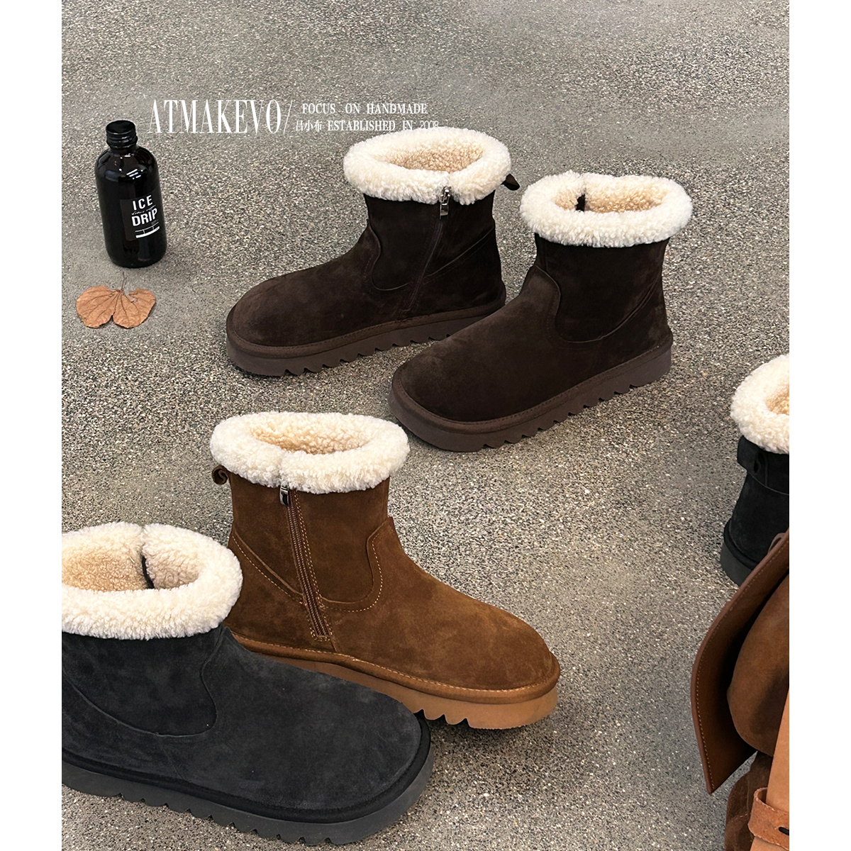 吕小布 | 缪女孩深冬御寒雪地靴 加厚羊皮毛一体翻毛雪地鞋女棉鞋主图