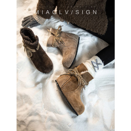 「妙侣」费尔岛屿~真皮勃肯短靴雪地靴女冬季加绒保暖内增高棉靴