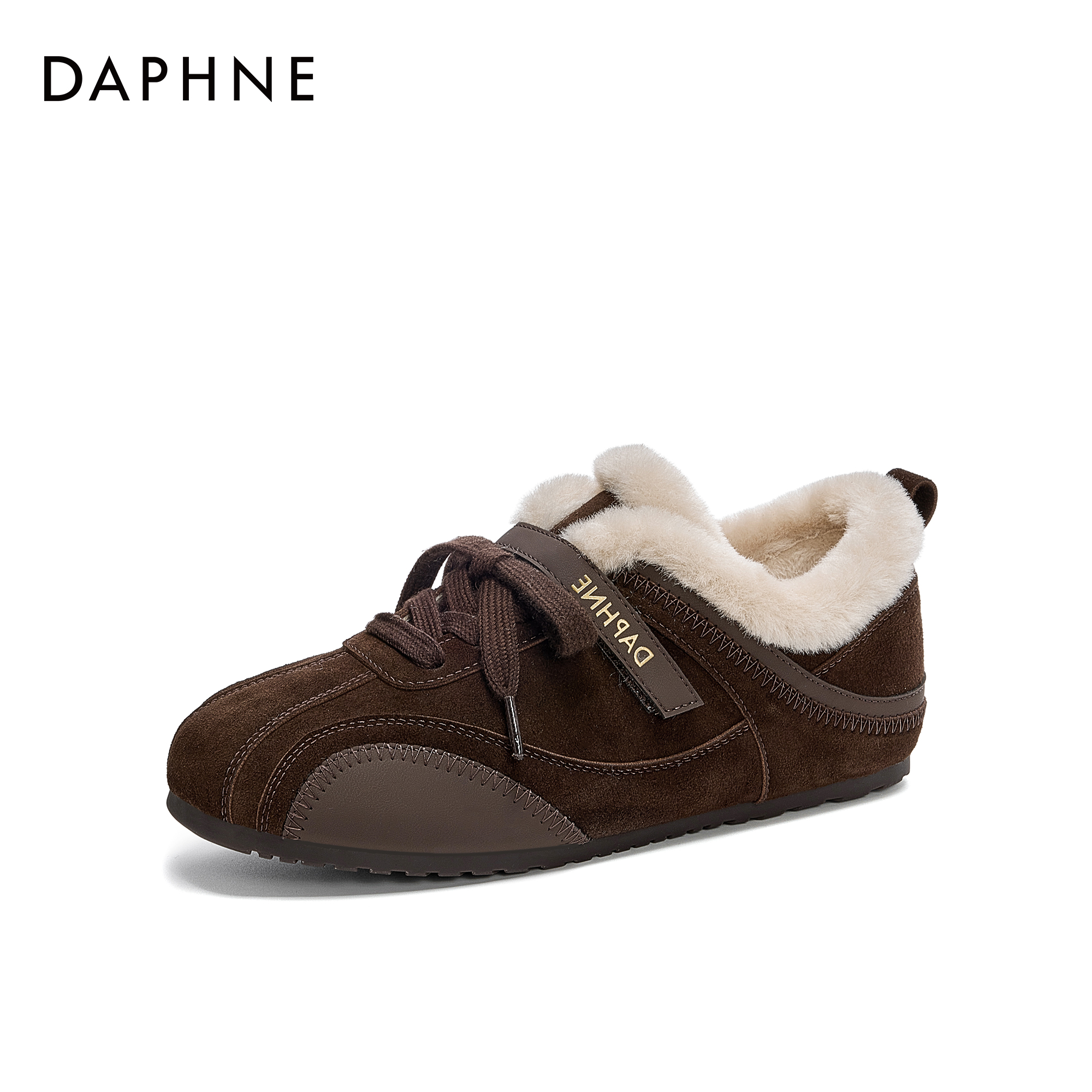 达芙妮加绒复古德训鞋女2025新款冬季内增高雪地靴保暖棉鞋毛毛鞋主图