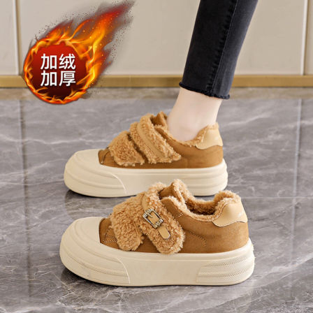 魔术贴毛绒棉鞋女雪地靴2025新款冬季加绒加厚毛毛鞋休闲运动板鞋