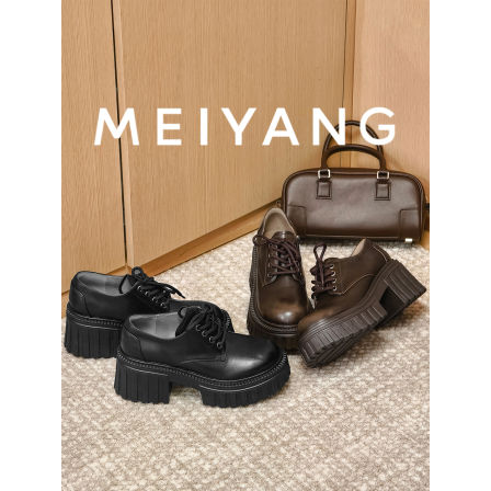 美洋MEIYANG 齿轮乐福鞋 一步登天~粗跟厚底增高系带休闲小皮鞋