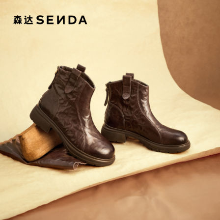 【抢现货！k姐双11】森达休闲靴女羊皮抓纹做旧潮流休闲短皮靴
