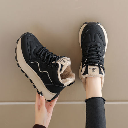 加绒冬季2025新款女鞋增高老爹鞋厚底小白潮鞋踩屎感运动休闲棉鞋