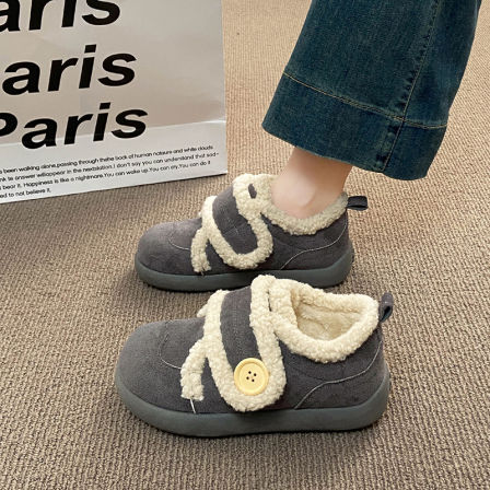 加绒勃肯鞋女2025冬季新款毛毛魔术贴丑萌保暖棉鞋踩屎感懒人鞋女