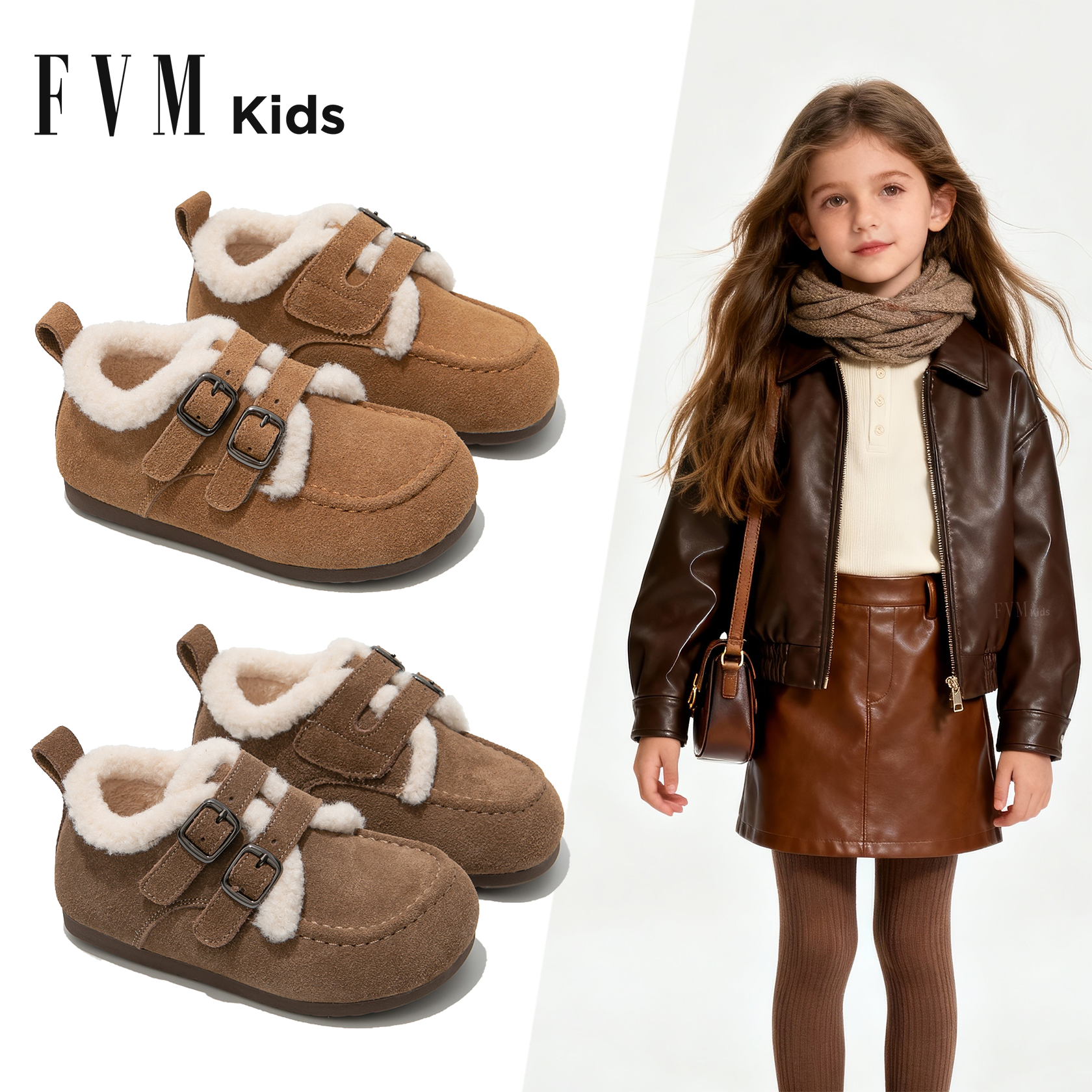 女童鞋子儿童二棉鞋2025新款冬季女宝毛毛加绒雪地靴保暖勃肯冬鞋主图