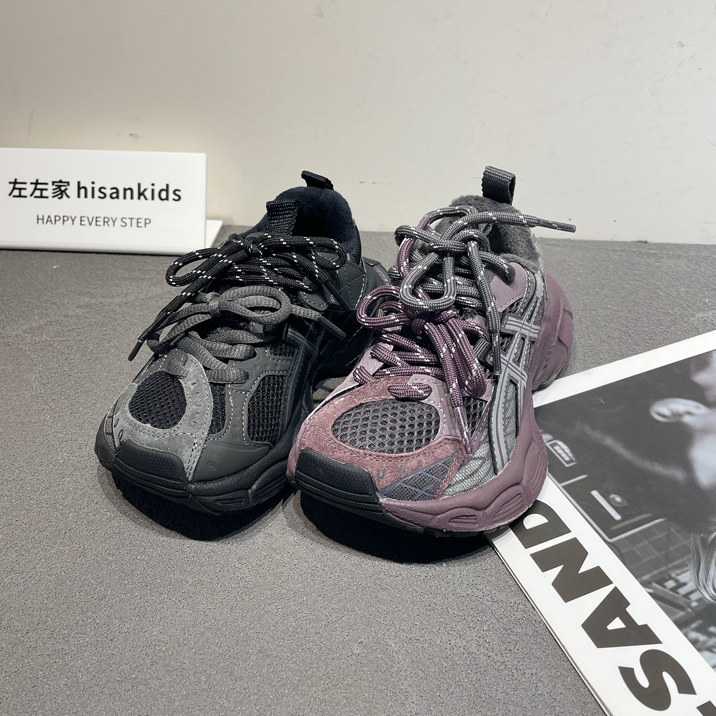 左左家冬新款中大童潮牌加绒保暖老爹鞋儿童潮酷防滑轻便运动鞋主图