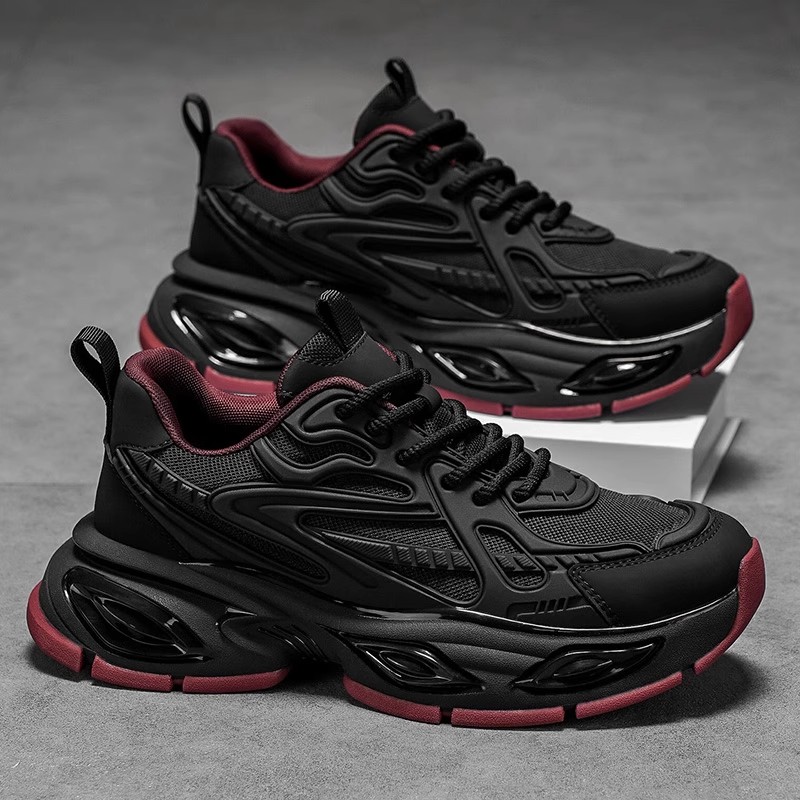 男鞋冬季气垫减震跑步运动鞋加绒棉鞋厚底增高纯黑色休闲老爹潮鞋主图