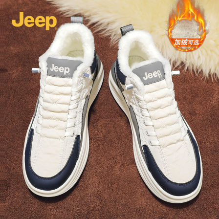 jeep吉普雪地靴男鞋冬季加绒保暖棉鞋免系带厚底防滑男士休闲鞋子