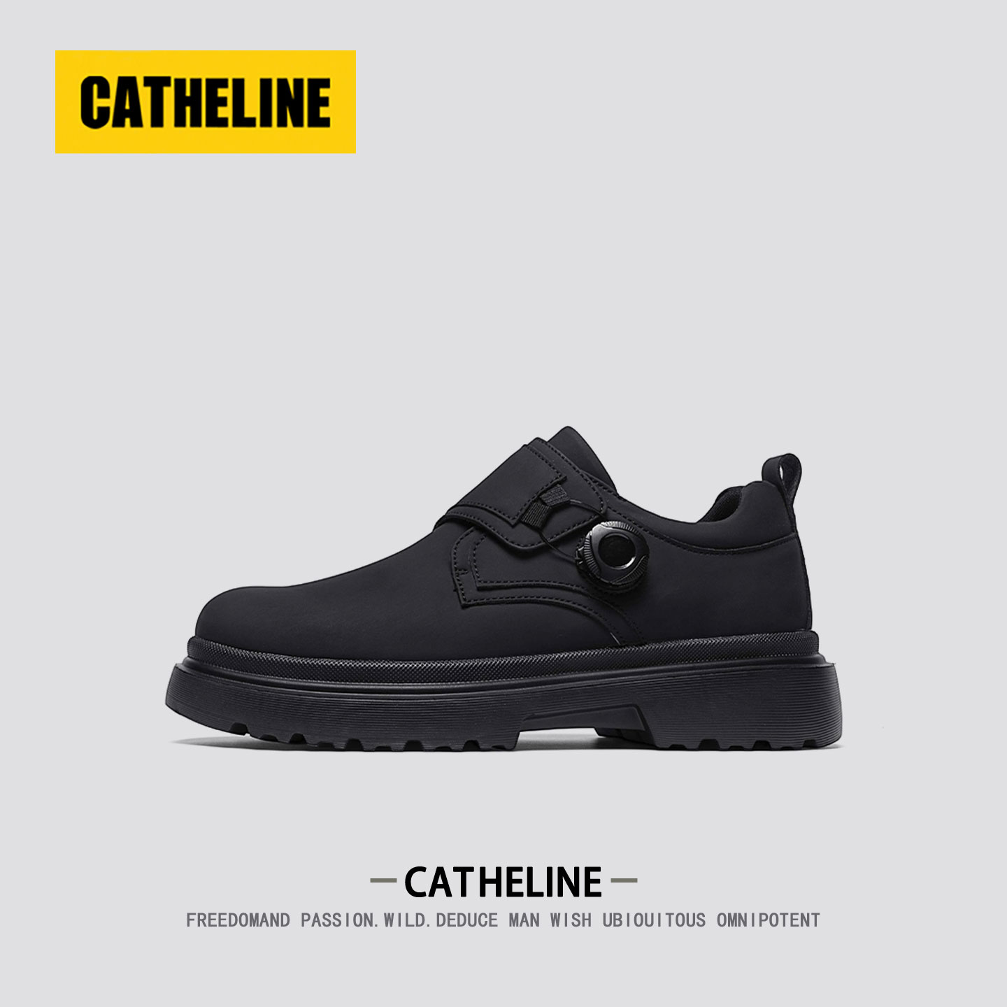 美国CATheline免系带皮鞋男款秋季黑色高端低帮厚底工装鞋通勤鞋主图