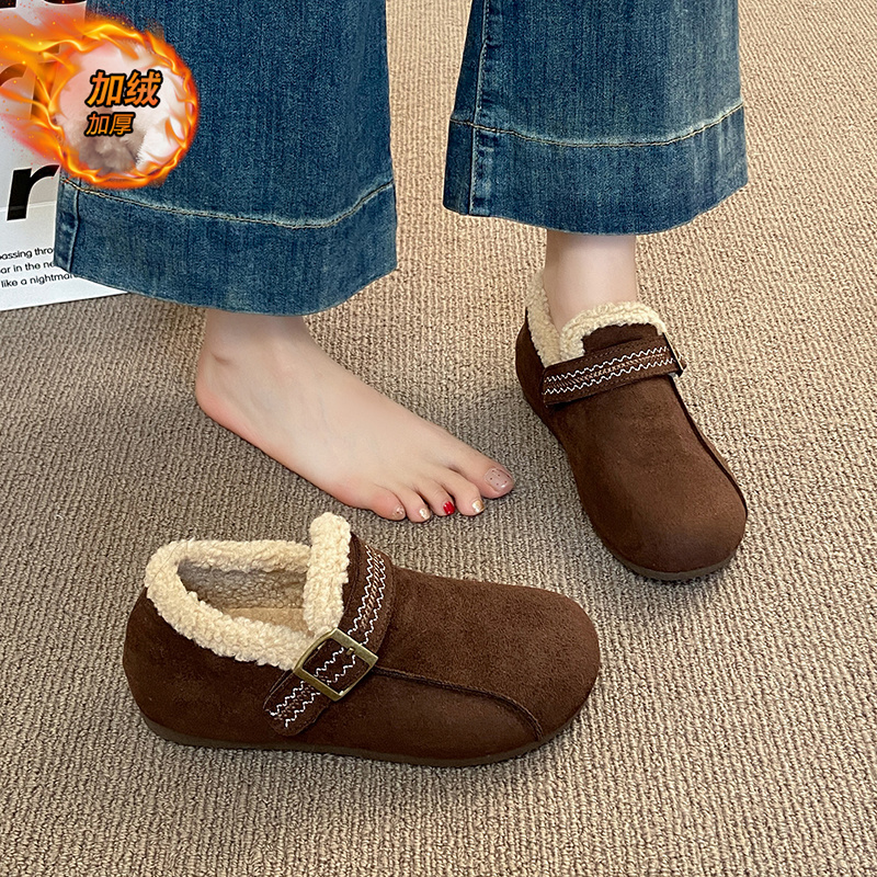 加绒勃肯鞋女冬季2025年新款魔术贴保暖毛毛鞋软底防滑穆勒休闲鞋主图