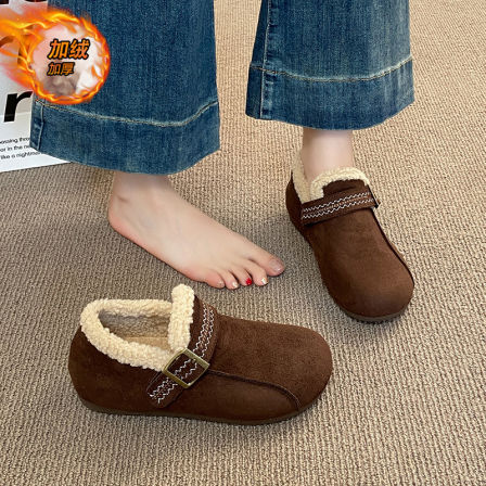 加绒勃肯鞋女冬季2025年新款魔术贴保暖毛毛鞋软底防滑穆勒休闲鞋