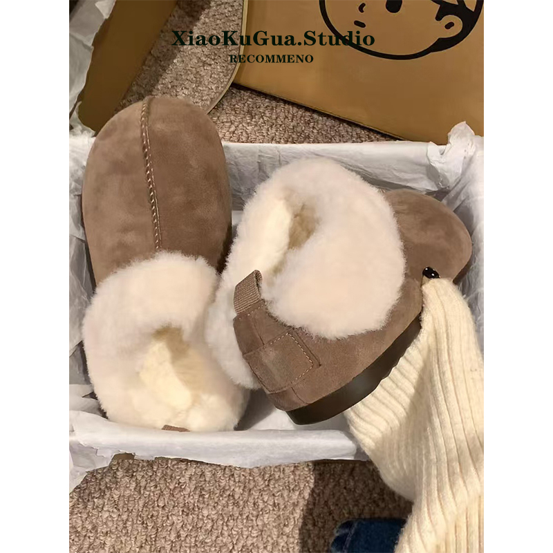 包头毛毛拖鞋女款2025新款冬季小个子内增高加绒雪地靴保暖棉鞋子主图
