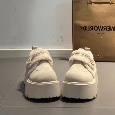 羊皮版~小个子增高厚底魔术贴勃肯鞋女2025新款加绒真皮雪地短靴