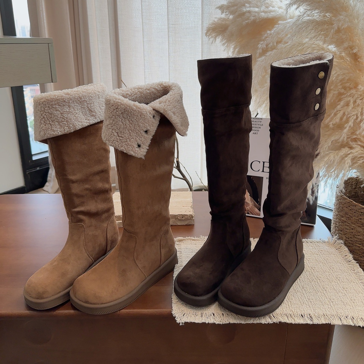 丑魅儿羊羔毛毛高筒靴女2025冬新款加绒保暖厚底东北雪地过膝长靴主图