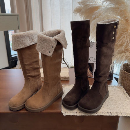 丑魅儿羊羔毛毛高筒靴女2025冬新款加绒保暖厚底东北雪地过膝长靴