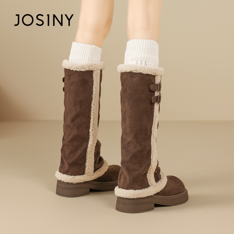 卓诗尼加绒长筒靴女雪地靴厚底2025新款冬季保暖加厚高筒堆堆棉靴主图