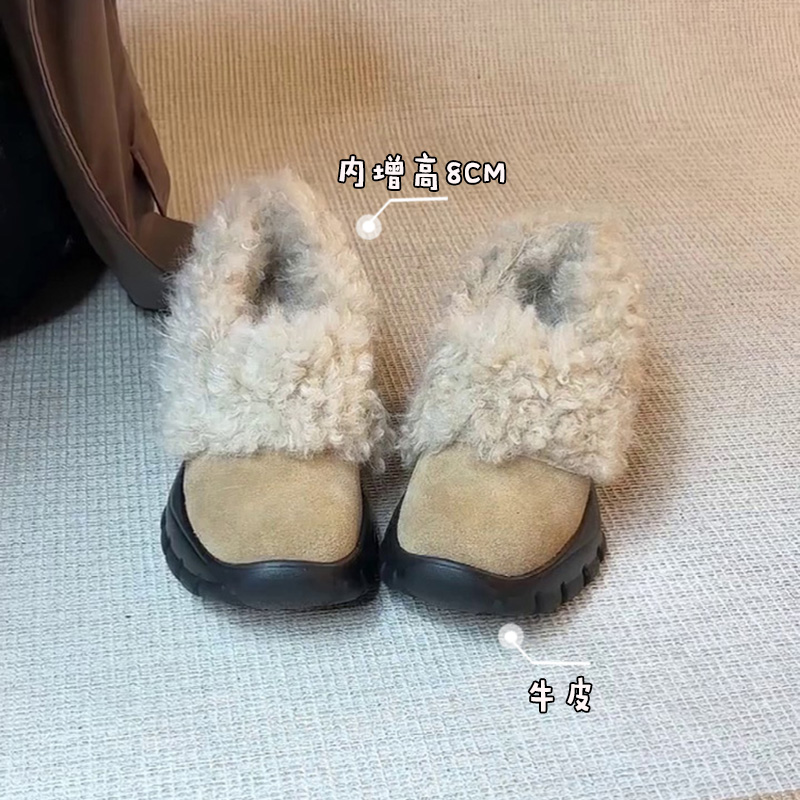 内增高8cm复古真皮款加绒厚底毛毛鞋2025新款冬季小个子乐福鞋女主图
