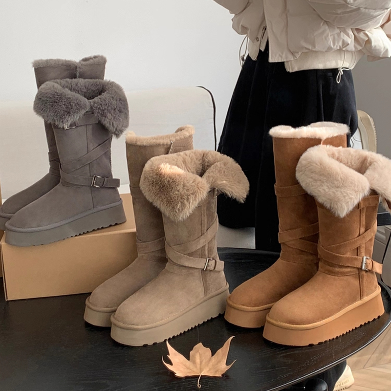 厚底灰色雪地靴女2025冬季新款长筒加绒加厚保暖高筒靴东北大棉鞋主图