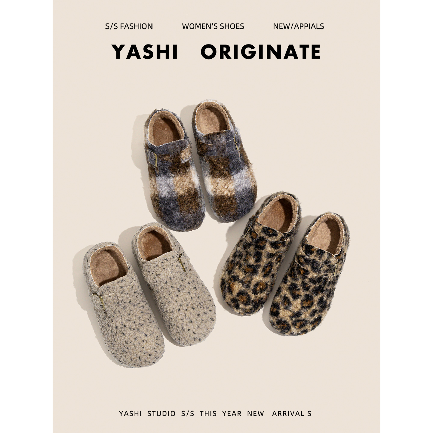 厚底加绒毛毛鞋女款2025冬季毛呢保暖魔术贴棉鞋羊羔毛包跟勃肯鞋主图