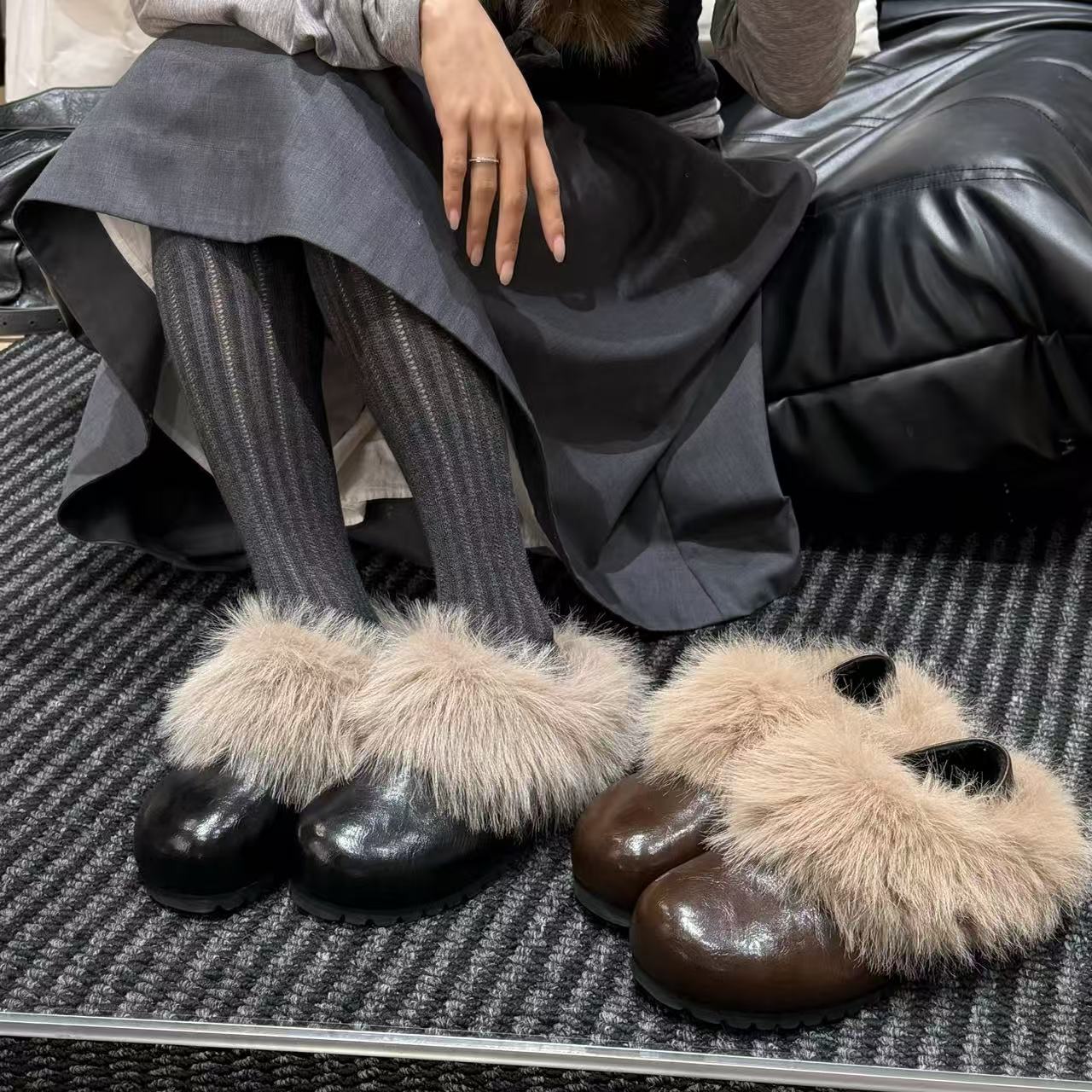 H55女鞋斯拉夫式2025冬季新款两穿百搭单鞋一脚蹬毛毛鞋博肯鞋主图