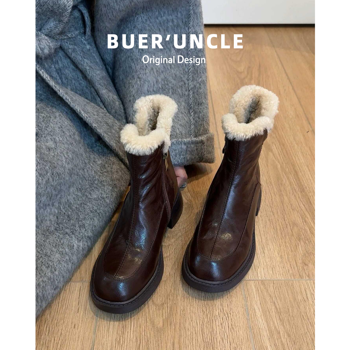 真皮版~厚底雪地靴女冬季保暖加绒棉鞋内增高小个子切尔西短靴主图