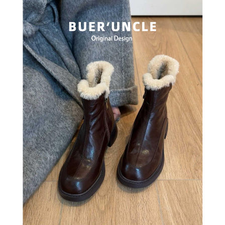 真皮版~厚底雪地靴女冬季保暖加绒棉鞋内增高小个子切尔西短靴