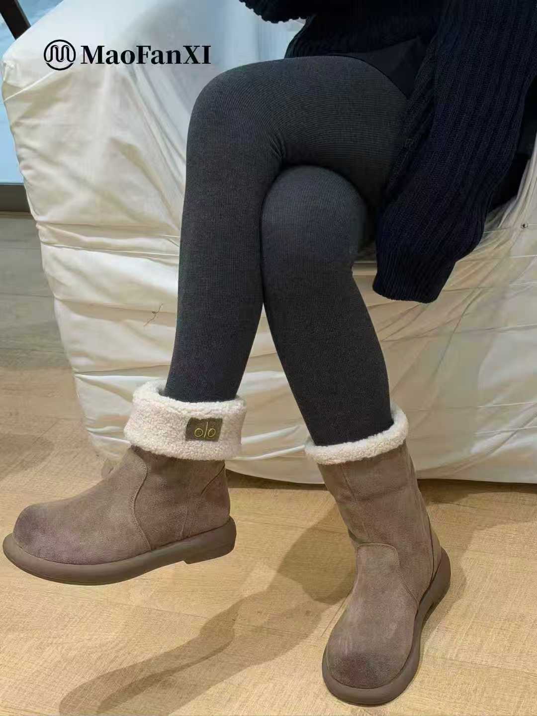MFX 真皮复古棉鞋平跟保暖女靴马丁靴翻领两穿雪地棉靴700-21主图