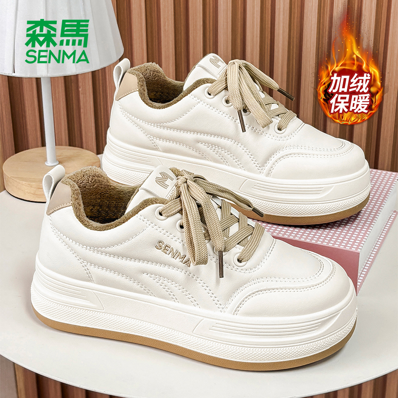 森马加绒小白鞋女款二棉鞋2025冬季新款爆款百搭休闲厚底板鞋子女主图
