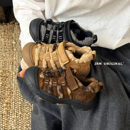 JBM 潮牌冬季中大童羊羔毛徒步登山鞋儿童户外防滑加绒二棉运动鞋