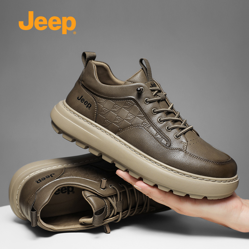 jeep男鞋秋冬新款真皮牛皮软底爸爸休闲皮鞋户外防滑耐磨工装鞋子主图