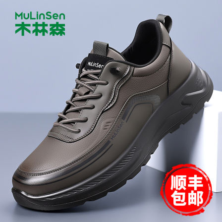 木林森男鞋2025冬季新款软底透气百搭时尚潮流运动皮鞋男休闲鞋男