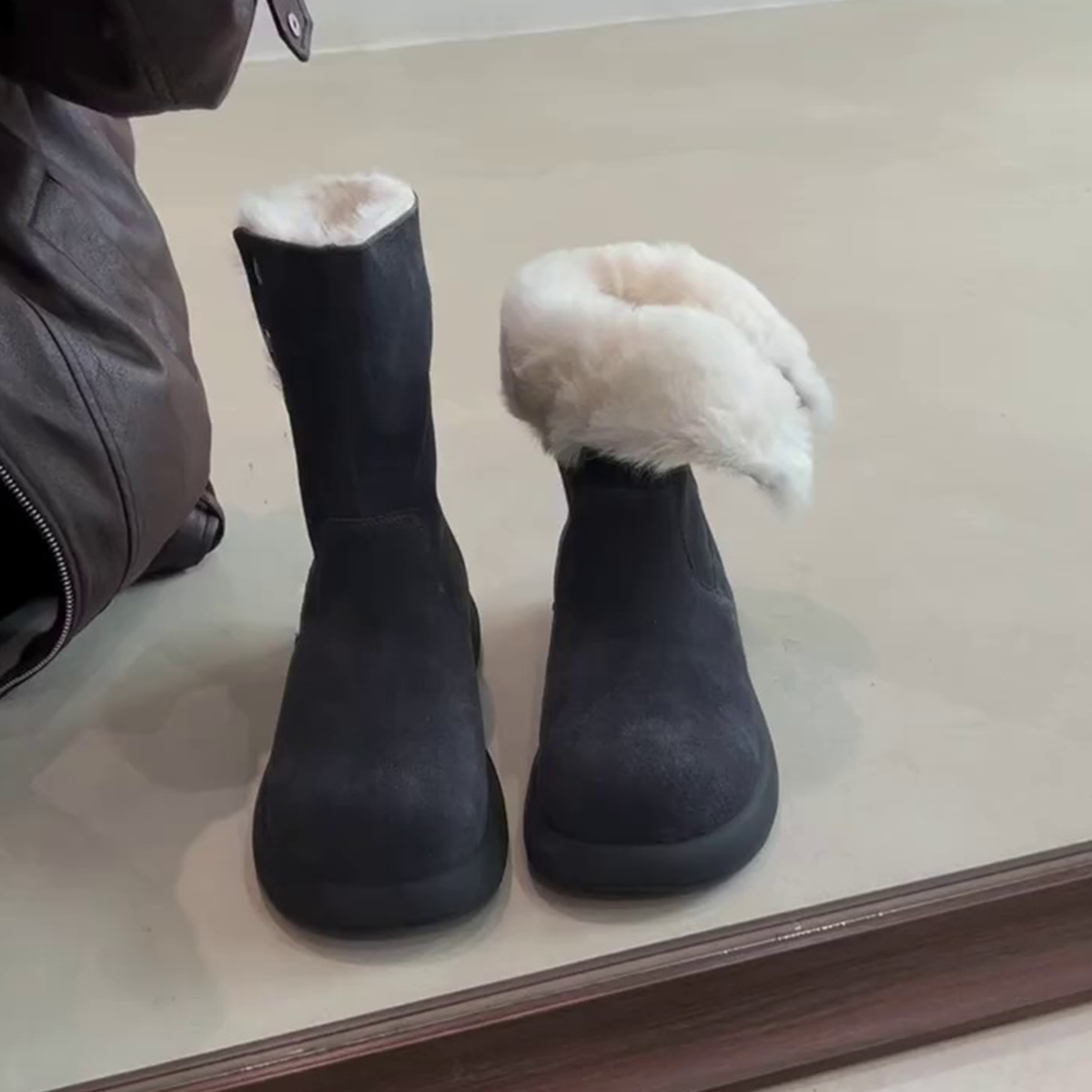 羊皮版~气质雪地靴秋冬加绒保暖厚底小个子短靴两穿百搭女时装靴主图