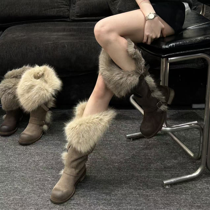 乌托邦长筒雪地靴女款2025冬季新款俄式高筒帕扣厚绒时尚保暖棉鞋主图