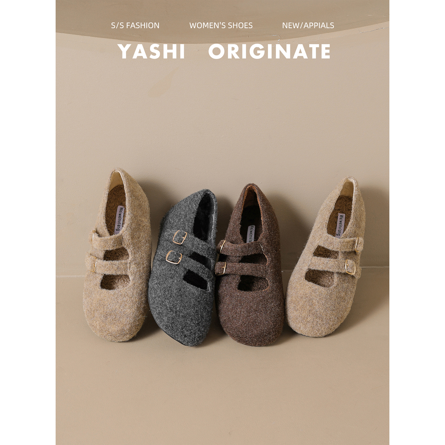 法式圆头双扣勃肯鞋2025年秋冬新款毛呢玛丽珍鞋百搭毛毛鞋单鞋女主图