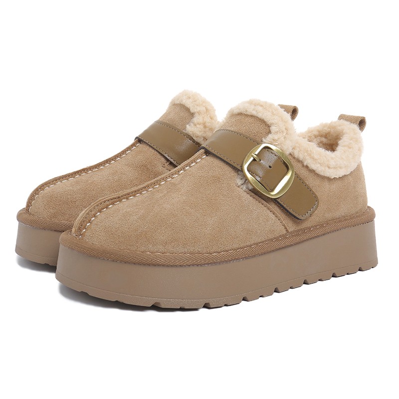 门店79&9！厚吐司雪地靴」牛反绒厚底增高加绒一脚蹬雪地鞋女C25235主图