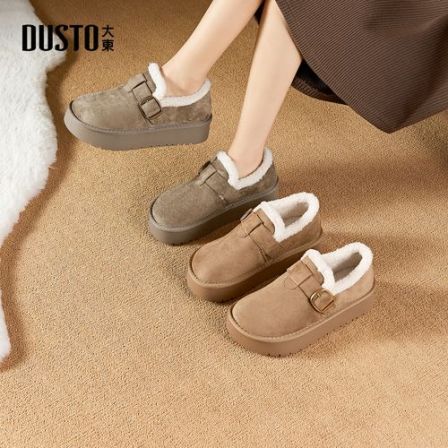 大东女鞋加绒保暖2025冬季新款复古百搭防滑低帮雪地靴0236