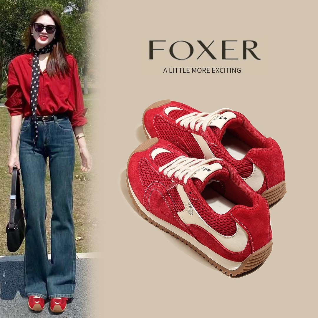 FOXER超软撞色复古阿甘鞋女2025秋季新款舒适运动休闲鞋德训女鞋主图