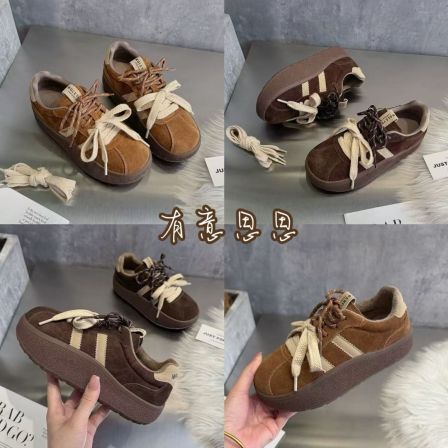 有意思思女鞋“元宝”加绒韩版舒适软底时尚百搭厚底休闲德训鞋